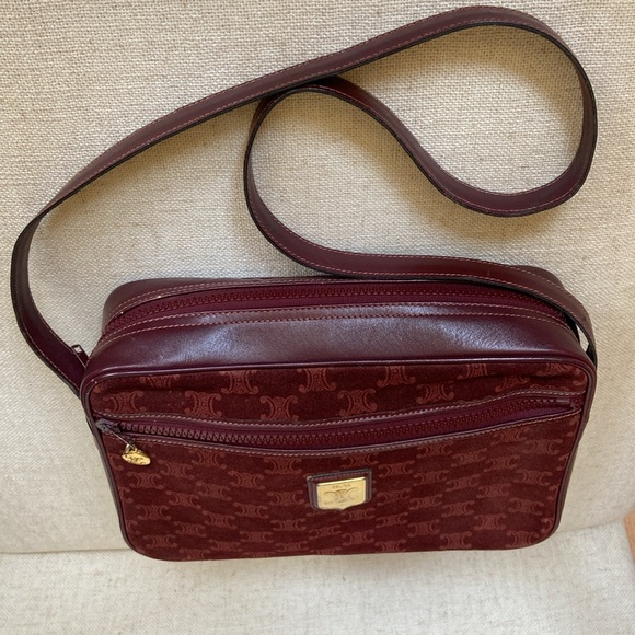 Celine Wine Suede Logo Crossbody - Picture 10 of 17